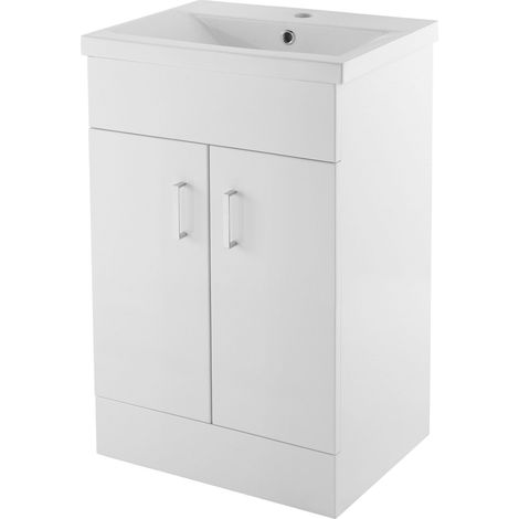 Balterley Charnes 500mm 2 Door Gloss White Floor Standing Cabinet With Basin