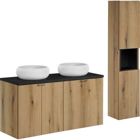 Badmöbel Set 2-teilig, 120cm Doppelwaschtisch, in Eiche und schwarz, NEWPORT-56-OAK (1/5)
