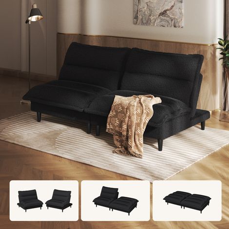 Canapé-lit futon 2 places 178cm, en velours de lait, dossier réglable, convertible 3en1, confortable et idéal pour les petits espace