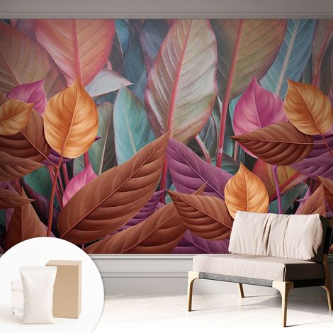 Carta Da Parati Con Design Moderno - Per Rinnovamento Rapido - Non-Woven - Per Interni Moderni Foglie colorate 312x219 cm (1/5)