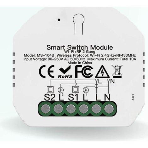 Module interrupteur connecté 10A - WIFI + RF 433 - 2 voies