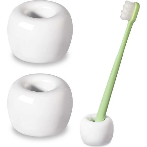 Eleganter Mini-Zahnbürstenhalter aus Keramik, weiß, 2er-Set, für die Badezimmerablage (1/5)
