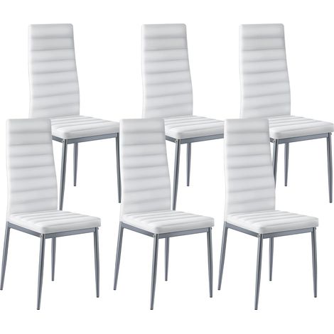 Chaises Salle à Manger Modernes, Ensemble Chaises de Cuisine en Cuir 6 Pièces, avec Dossier, Coussins Épais et Pieds en Métal, Meuble d’Appoint Peu Encombrant, pour Table à Manger, Blanc (1/5)