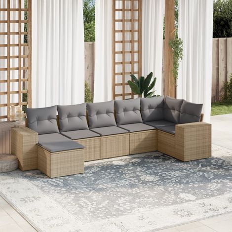 Set sofás de jardín 7 piezas y cojines ratán sintético beige vidaXL (1/3)