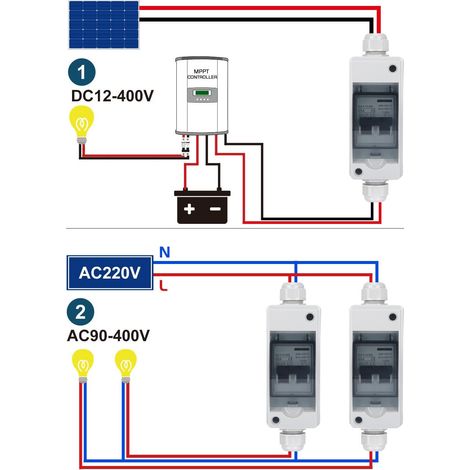 Disjoncteur miniature DC 2P 25A 12V‑400V DC / 90‑400V AC, interrupteur-sectionneur IP65 étanche pour système photovoltaïque solaire (1/5)