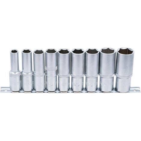 Jeu de Douilles Six Pans Longues 12,5 mm (1/2) 10-24 mm - 9 pcs - Acier Résistant et Précision Professionnelle - D-Work