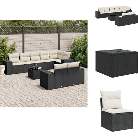 9-tlg. Garten-Sofagarnitur mit Kissen Schwarz Poly Rattan - Gartenmöbel - Outdoor Möbel - Rattan Gartenmöbel - PE-Rattan - Esstisch Set (1/5)