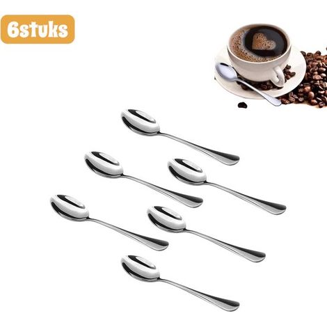 Lot de 6 cuillères à café en acier inoxydable – Mini cuillères à thé et dessert – Finition inox naturel (1/5)