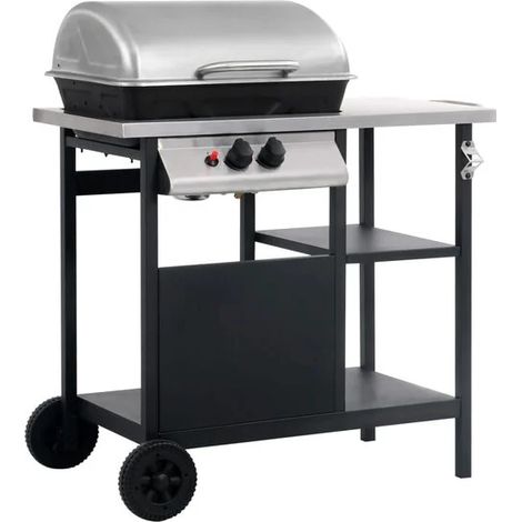Barbecue à gaz à trois étagères, noir et argent (1/5)