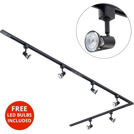 Litecraft 3M L Shape Track Light With 6 Harlem Fixture & LED Bulbs - Black (1/3)