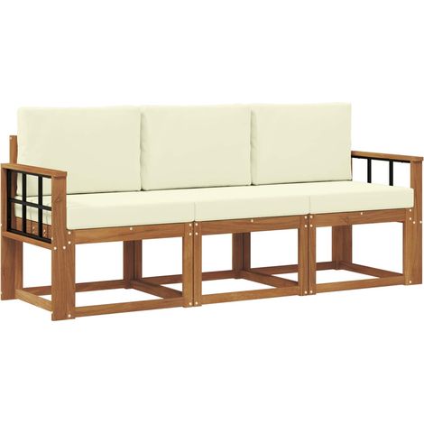 Set di divani da esterno con cuscino 3 pz Salotto da Giardino Naturale e Crema (1/5)