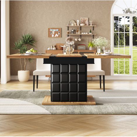 Tavolo allungabile 110-140x80x75 cm nero in MDF con piano estensibile e vano contenitore (1/5)
