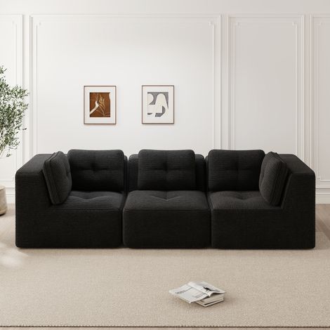 Sofá esquinero modular (297x104x69 cm), sin montaje, asiento profundo, tejido de pana negra (1/5)