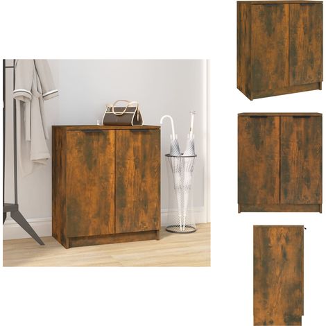Meuble à chaussures Chêne fumé 59x35x70 cm Bois d'ingénierie - Armoire À Chaussures - Meuble Chaussure - Rangement Chaussures - Placard Chaussures - Étagère Chaussures (1/5)