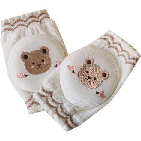 Baby-Knieschoner aus reiner Baumwolle, weich, bequem, dünn, elastisch, verstellbar, rutschfest, Krabbelhilfe für Babys, Bärenmotiv (1/5)