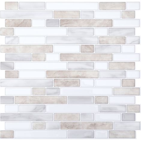 Jiubiaz Stickers carrelage mosaïque blanc/marron 10 pcs PET étanches cuisine salle de bain (1/5)