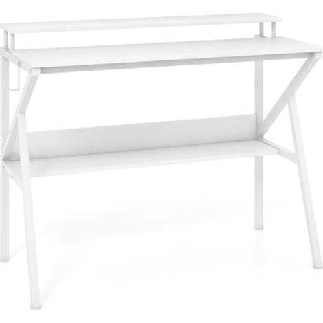 Escritorio compacto con soporte para monitor y estante, blanco, 100 x 50 cm