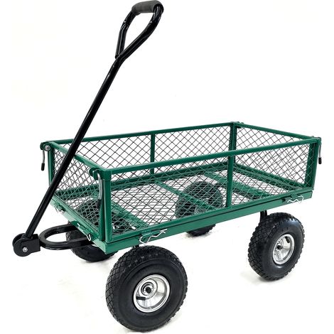 Werka Pro – Chariot de jardin grillagé 300 kg – Dimensions 104,5 x 45 cm – 4 ridelles rabattables – Roues gonflables Ø 250 mm - PRO 65 L