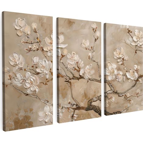 MULTI-PANEL WALL ART Trittico Set of 3 Beige - Blossom - Modern 60x40 cm