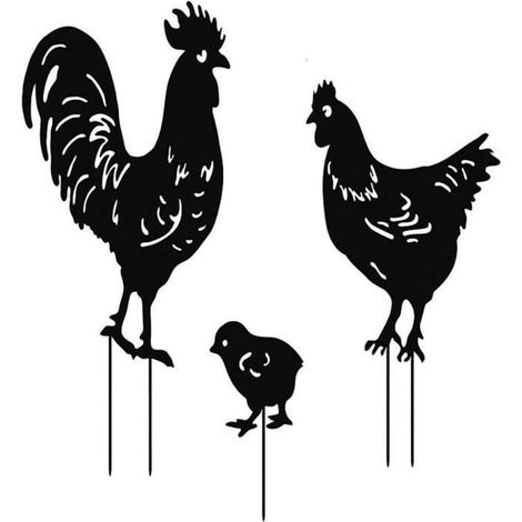 3 pièces décoration jardin, silhouette coq en métal, statuette animale pour extérieur, idéale cour, pelouse et allée (1/4)