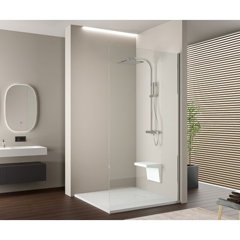 BERNSTEIN - Walk-In Nano EX103 10 mm verre Super White - Couleur du profil & largeur au choix 1000mm, Sans (à partir de 130cm de largeur avec barre de stabilisation), Chrome brillant, Avec LED blanche