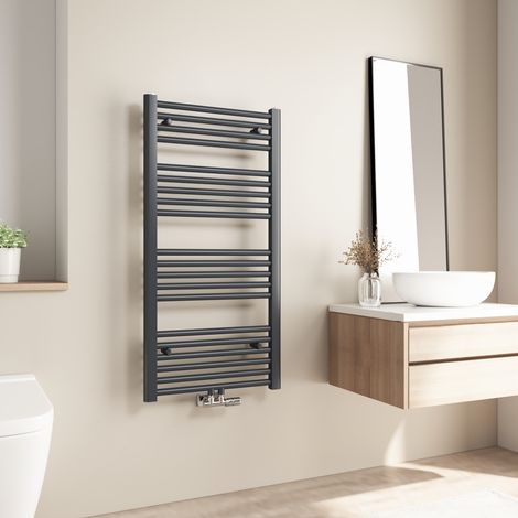 Radiateur de salle de bains Heilmetz 100x50cm Anthracite Sèche-serviette eau chaude Raccord Central 427W