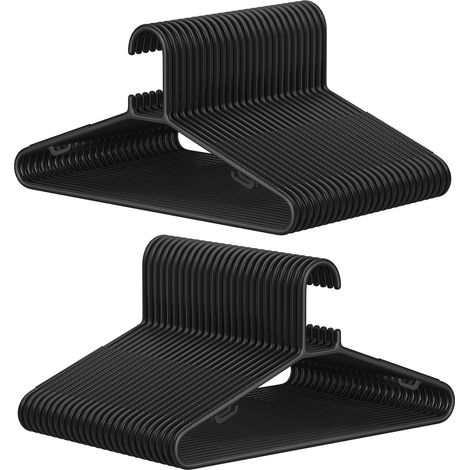 Cintres en Plastique, Lot de 50, Gain de Place, pour Pantalons, Manteaux, Robes, Noir (1/5)