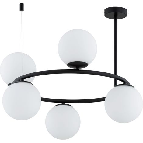 Suspension RINGO Alfa anneau noir, globes verre blanc E14 (1/3)