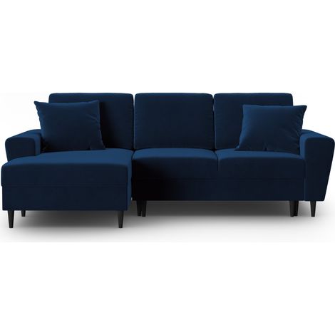 Canapé d'angle gauche convertible + box 4 places velours bleu roi (1/5)