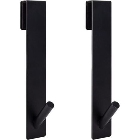 2pcs Crochets de Porte de Douche, Acier Inoxydable Crochets de Suspension pour Serviettes Sans Perçage sur Porte de Douche sans Cadre pour Salle de Bain(17,8cm Noir) (1/4)