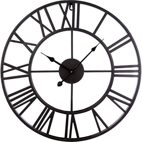 1 Horloge Murale - Chiffres Romains - Diamètre 40 cm - Mouvement Quartz Silencieux - Pour Salon Chambre Cuisine - Fer Massif Noir (1/5)
