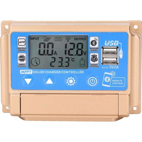 Solar-Laderegler mit Dual-USB-MPPT-Anschluss, intelligentem Solarmodulregler mit Bluetooth, 12 V, 24 V, 30 A