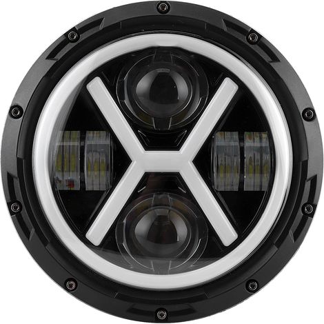 Phares LED de 7 pouces, avec une lumière blanche chaude, ronds et lumineux en forme de X, adaptés aux Jeep Wranglers. (1/5)