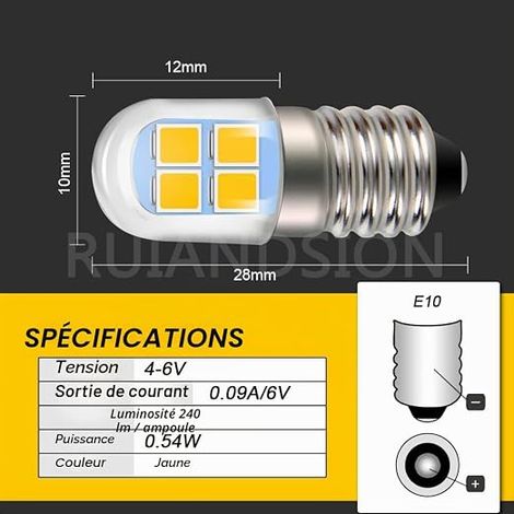 E10 LED Bulbs E10 Screw Cap 2835 8SMD Yellow LED Bulbs Upgrade Headlamps, Torches, Flashlights (1/4)