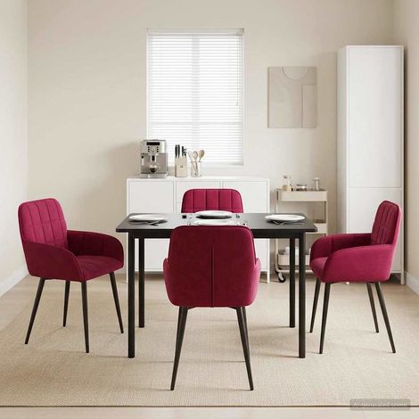 Lot de 4 chaises de salle à manger en velours bordeaux avec accoudoirs et pieds en métal - PANGIVO (1/5)