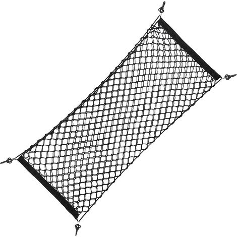 Schwarze Auto-Aufbewahrungstasche (90 x 40 cm), Kofferraumnetz aus Nylon und Kunststoff, Gepäckorganizer mit Haken, praktische Tasche für LKW und PKW (1/5)