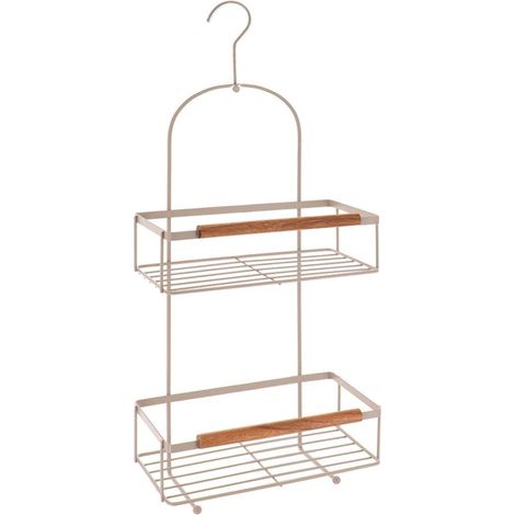 Vassoio rettangolare a 2 piani in metallo con gancio in acacia deco - beige - Tendance
