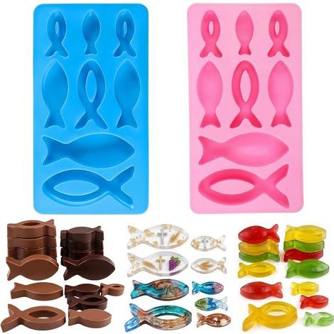 stampi in silicone a forma di pesce, stampo da 16 pezzi per resina Raysin, resina epossidica, sapone e cioccolato - per decorazioni e lavoretti per battesimo e comunione. (1/5)
