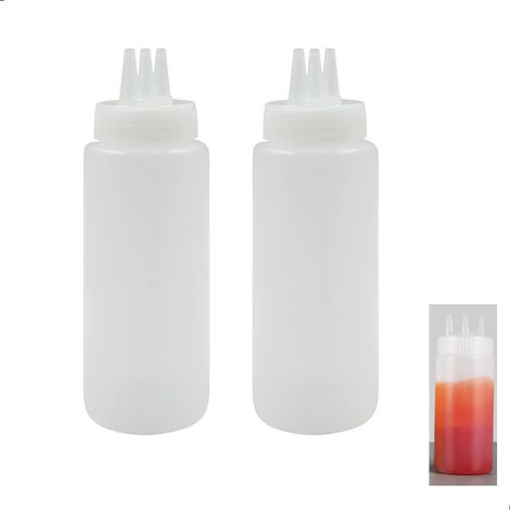Botella para salsa de tres orificios, para ensaladas, con pico vertedor, para mermelada y crema, de plástico grueso, a prueba de fugas, fácil de apretar, grande, flexible y resistente, higiénica, suav (1/5)
