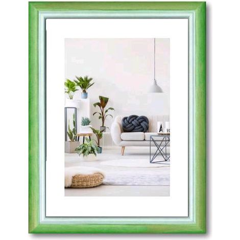 Cornice Foto Stampe RAINBOW legno di Pino Doppio Colore VERDE/BIANCO 35x50 cm
