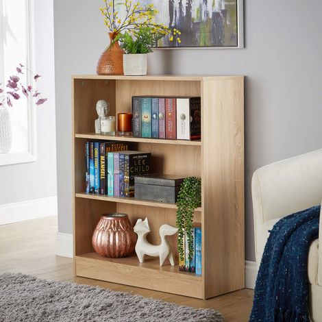Short Oak Bookcase Display Shelf Compact Storage Unit Living Room Furniture (1/5)