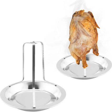 royaluxe -2 PCS Support à Poulet Vertical Poulet de Rôtissoire Pliant Vertical de rôtissoire de bière d'acier Inoxydable avec La Cuvette De égouttement pour Le Four Ou Le Barbecue,Accessoires De Gril (1/5)