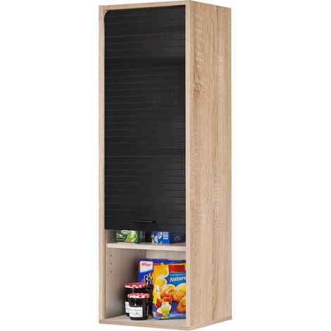 Les Tendances – Colonne de cuisine chêne naturel et noir – Rideau coulissant – 3 tablettes réglables – Dimensions L 40 x H 124 x P 35 cm (1/3)