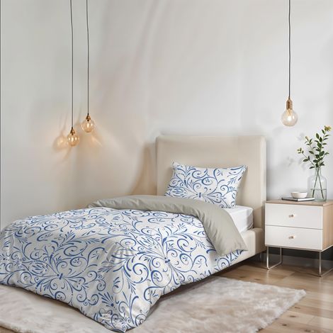 Parure de housse de couette SANS REPASSAGE - Ensemble housse de couette - Lit 1,5 place, Microfibre - Housse 200x200 cm + Rabat et 1 taie d'oreiller 50x80 cm (1/5)