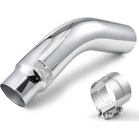 Coude d'Échappement Entrée de 10,16 cm et Sortie de 12,7 cm, Embout d'Échappement Coudé Chromé, Longueur Totale de 58,4 cm, avec Collier de Serrage, pour Camion, Berline, Voiture Sport, SUV (1/5)