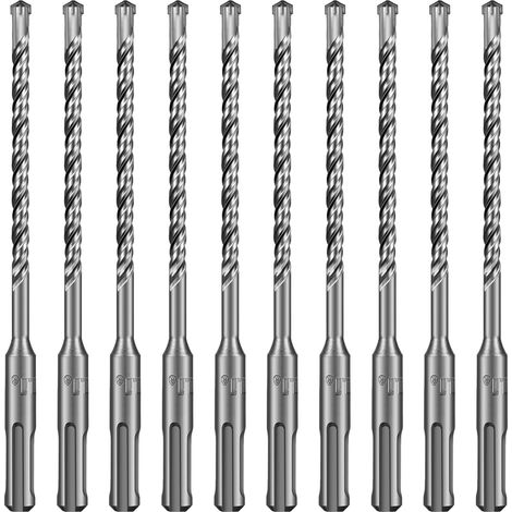 SDS Plus Set de forets 6x160mm 10 pièces Foret pour marteau-perforateur Foret à béton avec 4 pointes en carbure de tungstène Perçage précis et rapide dans le béton Accessoires pour (1/5)