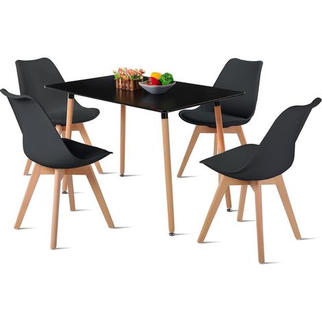 Esstisch-Set mit 4 Stühlen, nordisches Design, rechteckig, schwarz (1/5)