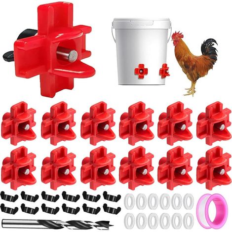 Ensemble de 12 abreuvoirs pour poules avec forets, système d'abreuvement étanche pour volailles, adapté aux poulaillers. (1/5)