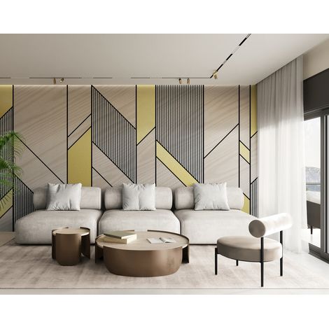 Papier Peint Bois - Chevron Doré - 150 x 250 cm (1/2)