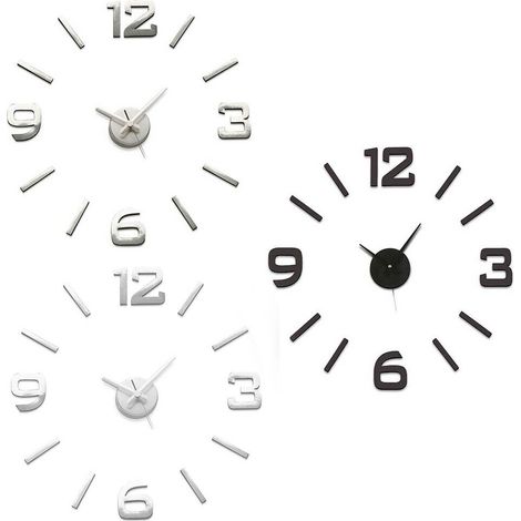 Orologio adesivo da parete muro cucina casa 3D bianco nero argento grande 60cm new molto belli dallo stile moderno o vintage - colorigenerali: NERO (1/4)